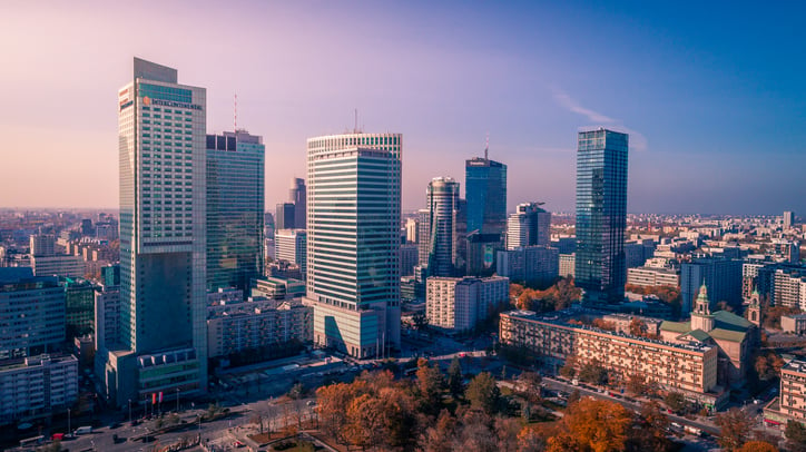 Warsaw cityskape at dusk