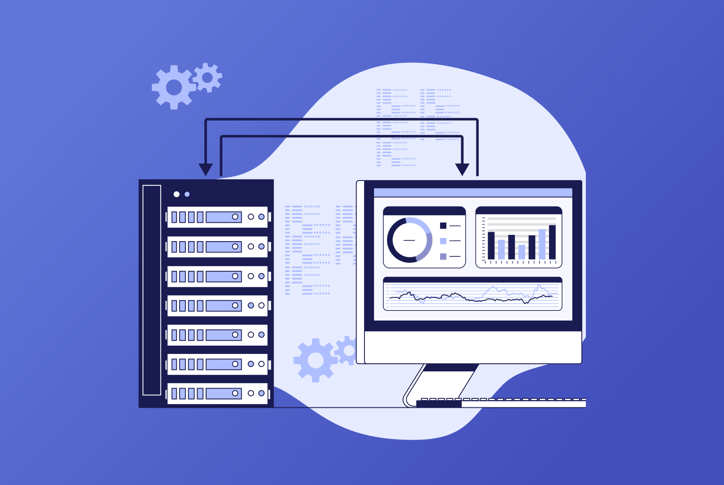 graphic of a dashboard and industrial servers