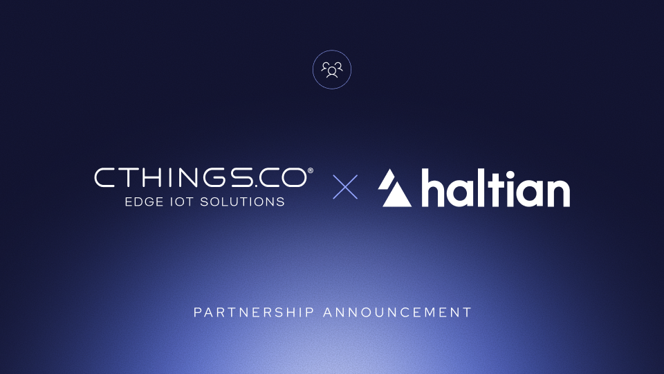 CTHINGS.CO and Haltian logos on a blue background with the text “Partnership Announcement”