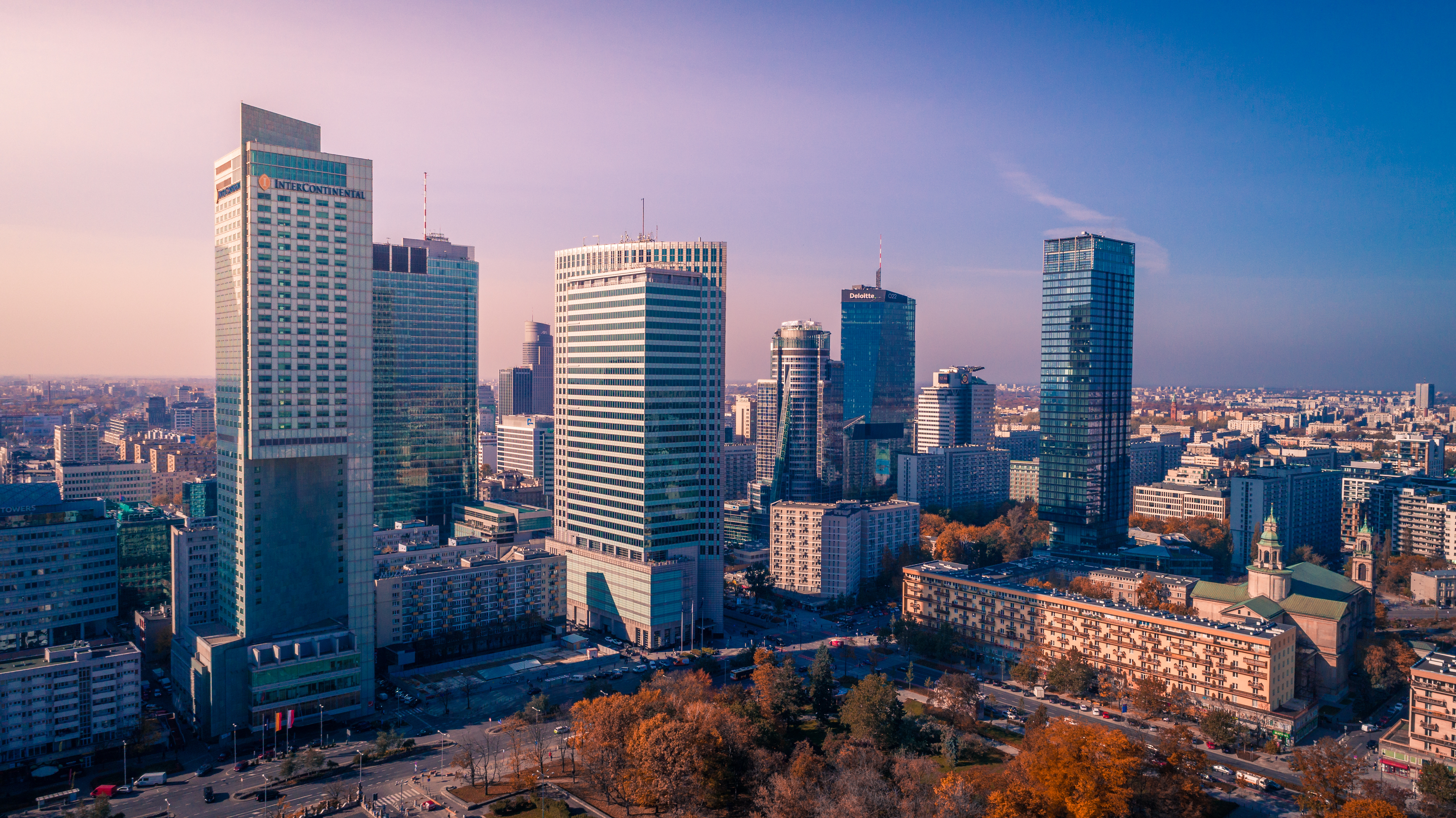 Warsaw cityskape at dusk